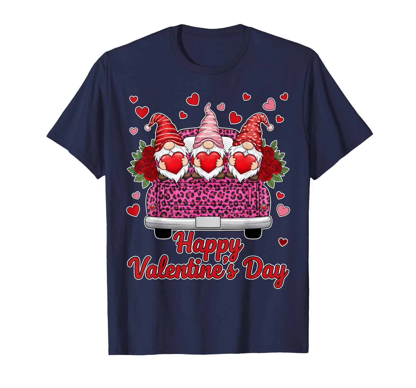 Three Gnomes and Leopard Truck Happy Valentine's Day Lovers T-Shirt