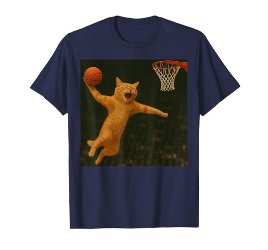 Cat Dunking Basketball Mid-Air T-Shirt