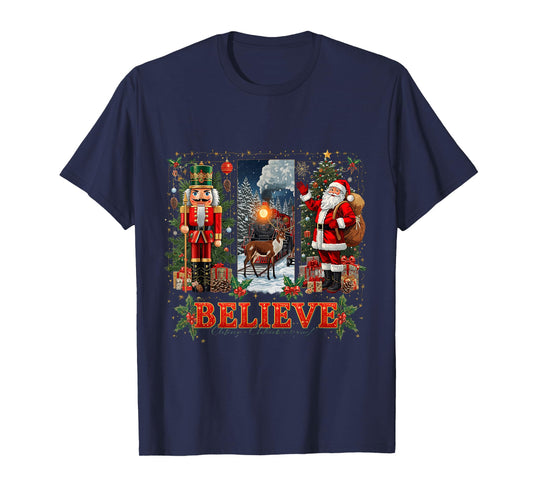Believe Santa Magical Holiday Spirit Train Winter Wonderland T-Shirt