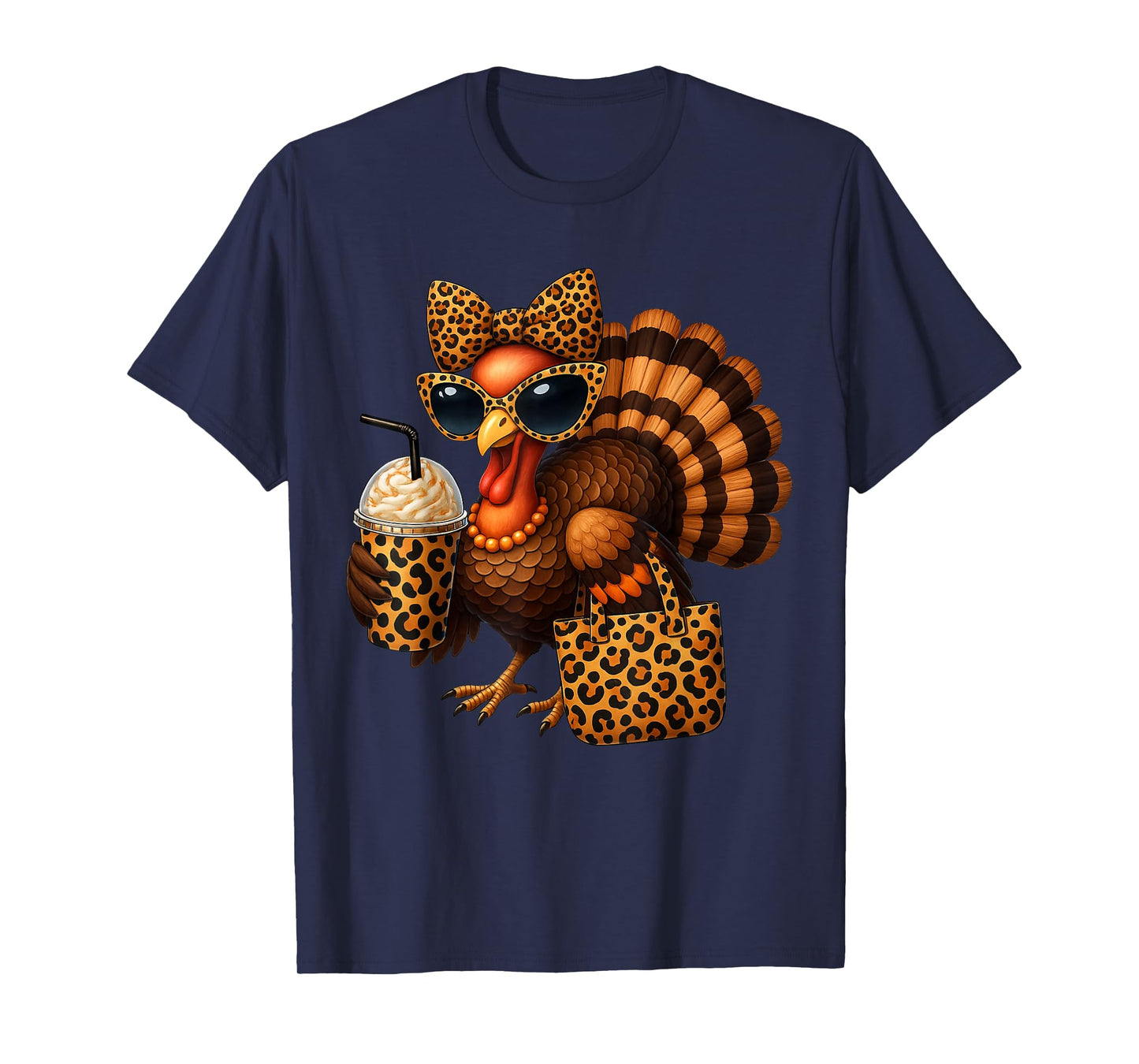 Turkey with Coffee Coquette Bow Thanksgiving Women Girl T-Shirt