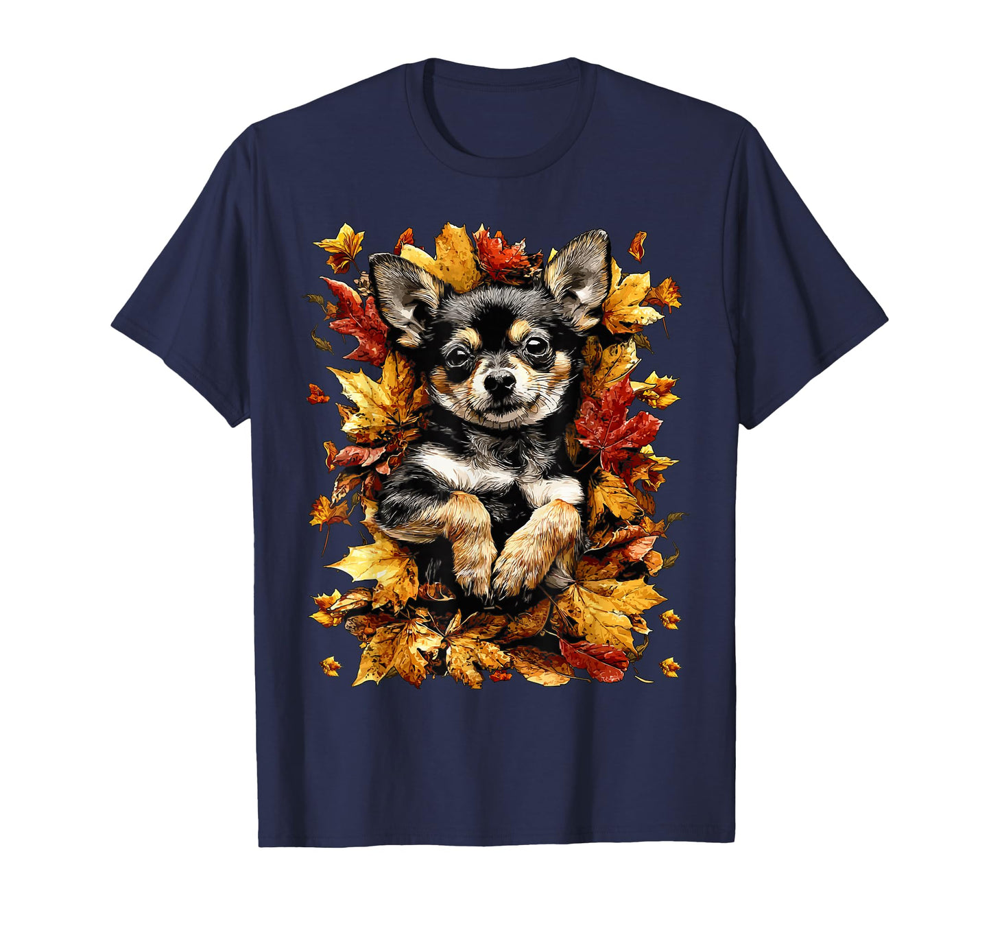 Cute Chihuahua with Autumn Leaves Fall Season Vibes Dog T-Shirt