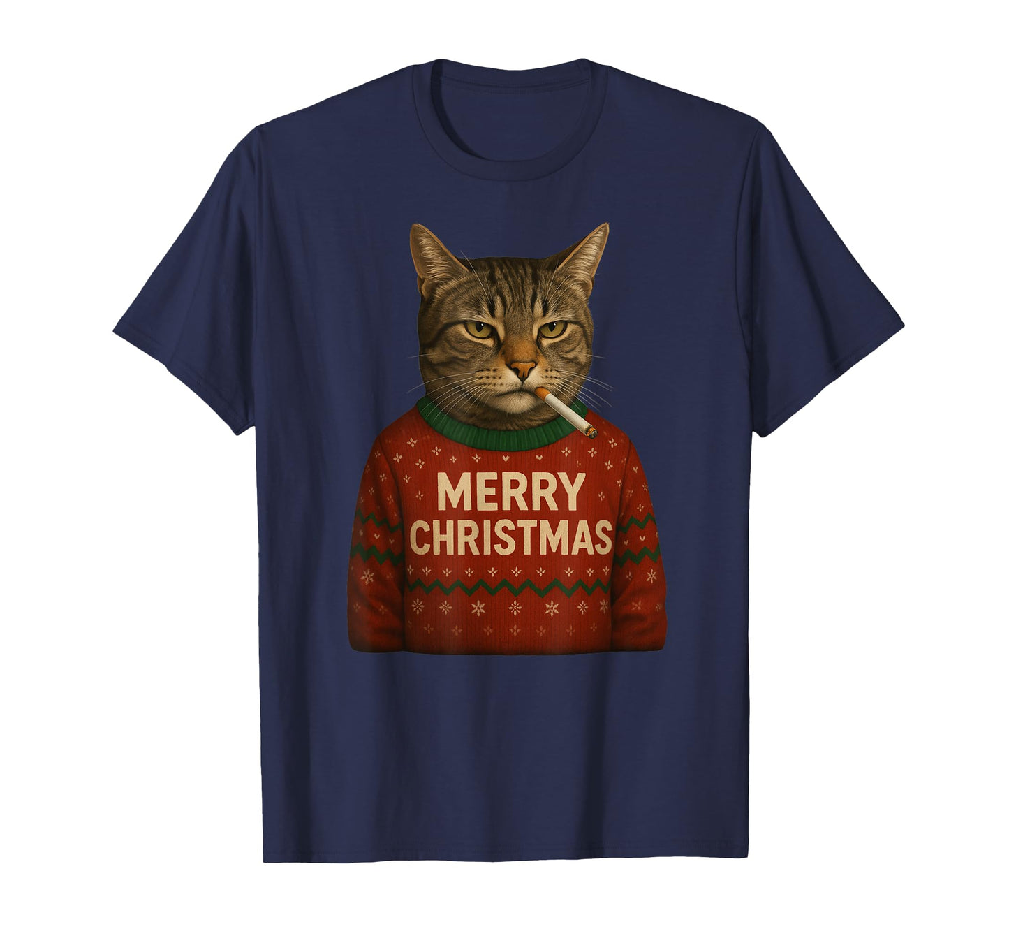 Funny Christmas Smoking Cat Merry Christamas T-Shirt