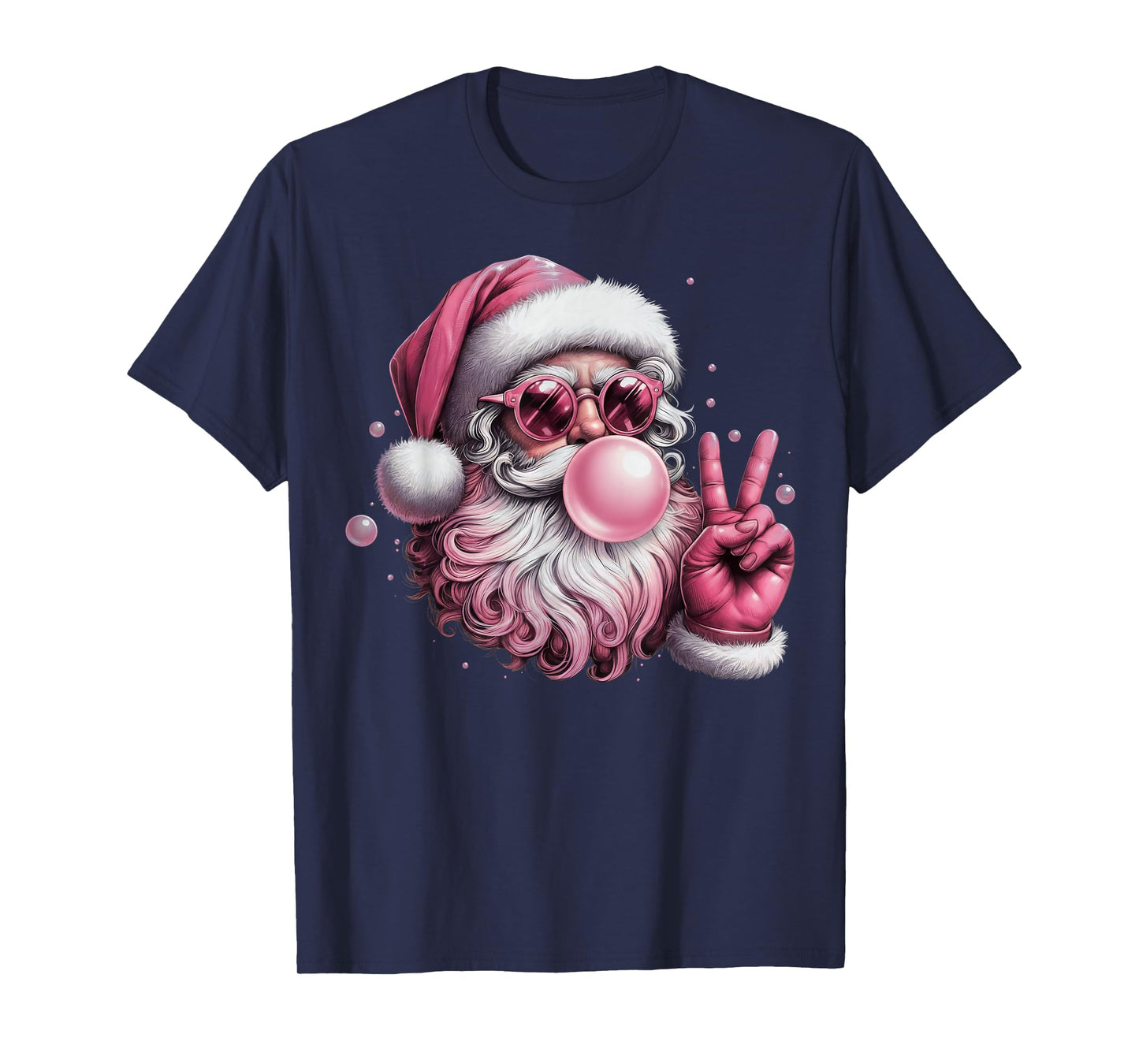 Retro Santa Blowing Bubble Gum Christmas Vintage Sunglasses T-Shirt