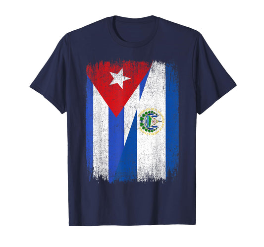 Half Cuba El Salvador Flag Cuban Salvadoran Pride Roots T-Shirt