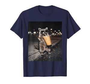 Raccoon Drinking Iced Coffee Funny for Men, Women, and Kids T-Shirt