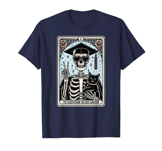 Doctorate Dissertation Phd Grad Tarot Card Skeleton Cat T-Shirt