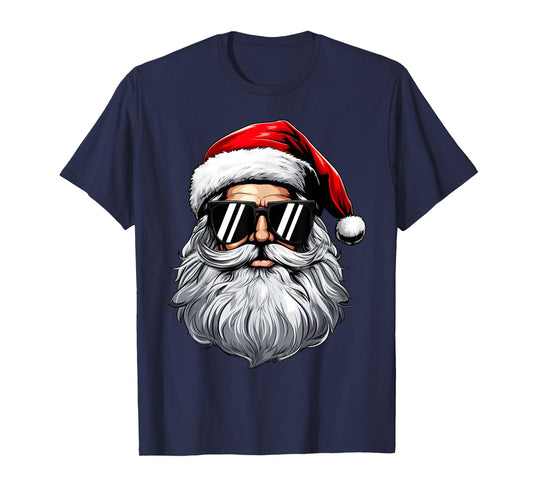 Santa Face Retro Sunglasses Christmas Shirts for Mens Boys T-Shirt