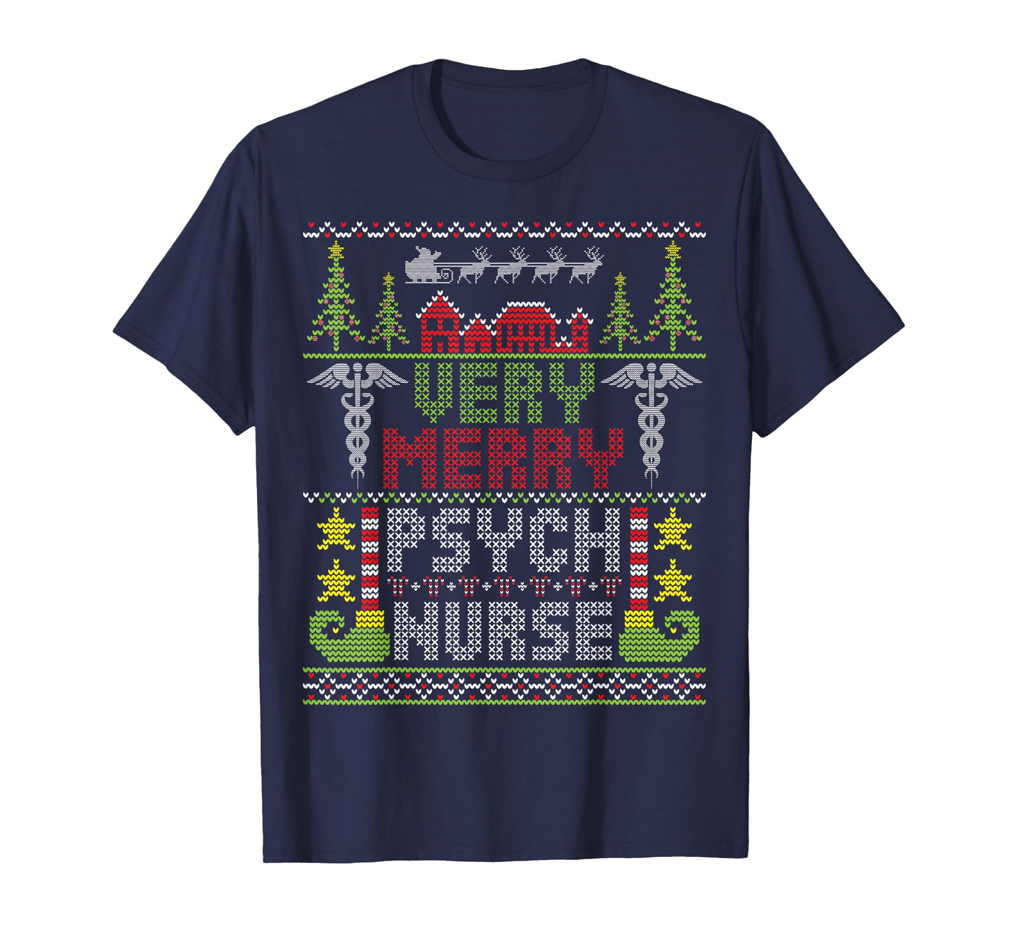 Very Merry Psych Nurse Christmas Ugly Sweater Holiday Vibes T-Shirt