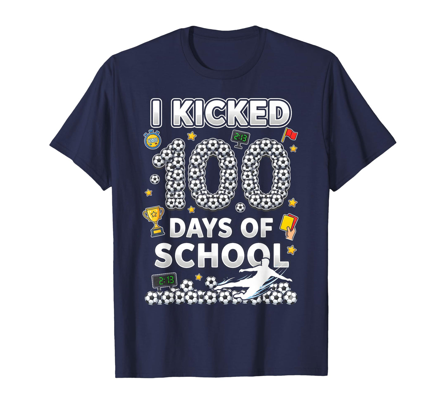 I Kicked100 Days of School Soccer Ice Cram Drip 100th Boys T-Shirt