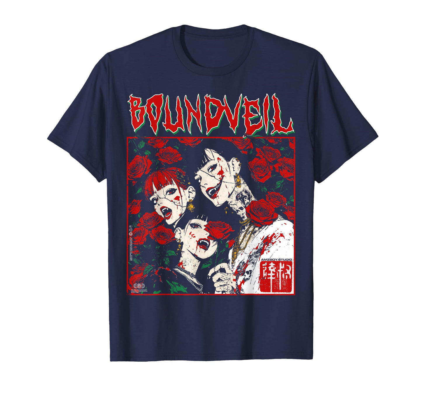 Creepy Manga Horror Anime Y2K Horror Alt Emo Goth Vampire T-Shirt