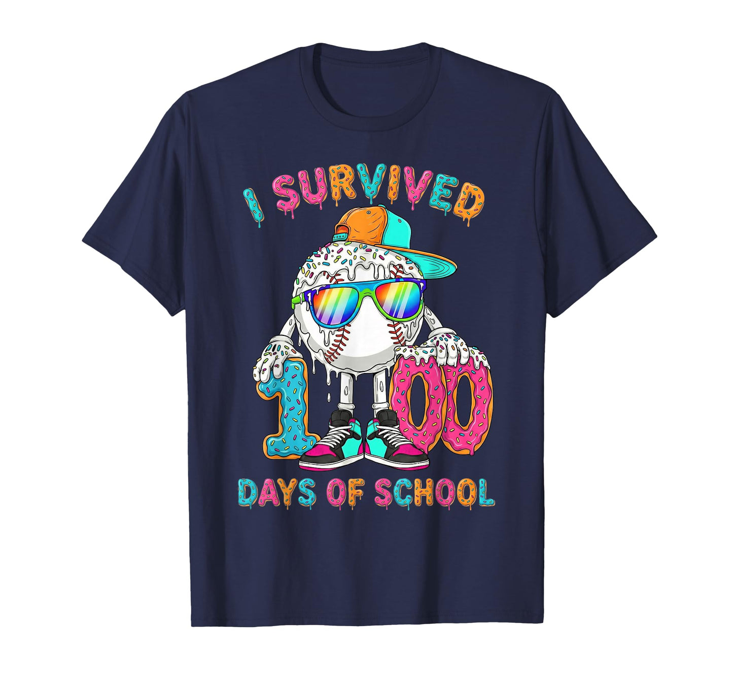 I Survived 100 Days of School Baseball 6 7 Ice Cream T-Shirt