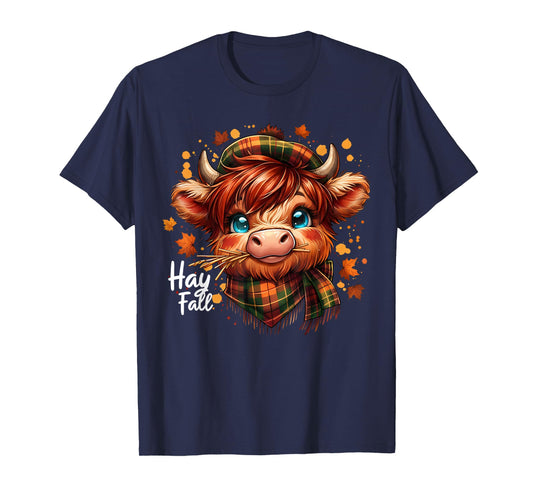 Hay Fall Highland Cow Leaf Autumn Thanksgiving Family Farm T-Shirt