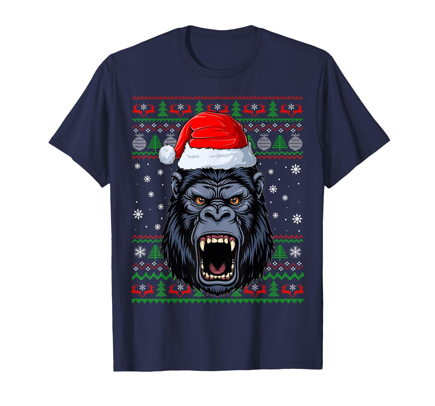 Gorilla Christmas Ugly Sweater Funny Santa Animal Head Xmas T-Shirt