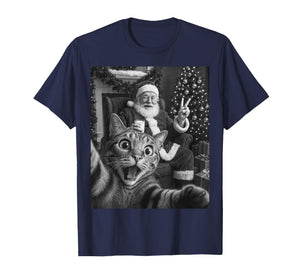 Christmas Santa Claus Merry X-Mas Funny Cat Selfie Men Women T-Shirt