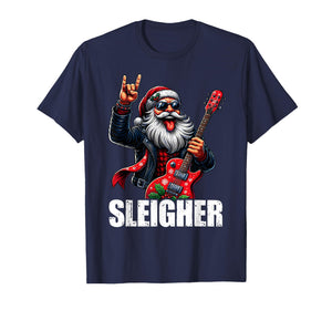 Sleigher Vintage Santa Guitar Rock On Christmas Xmas Men T-Shirt