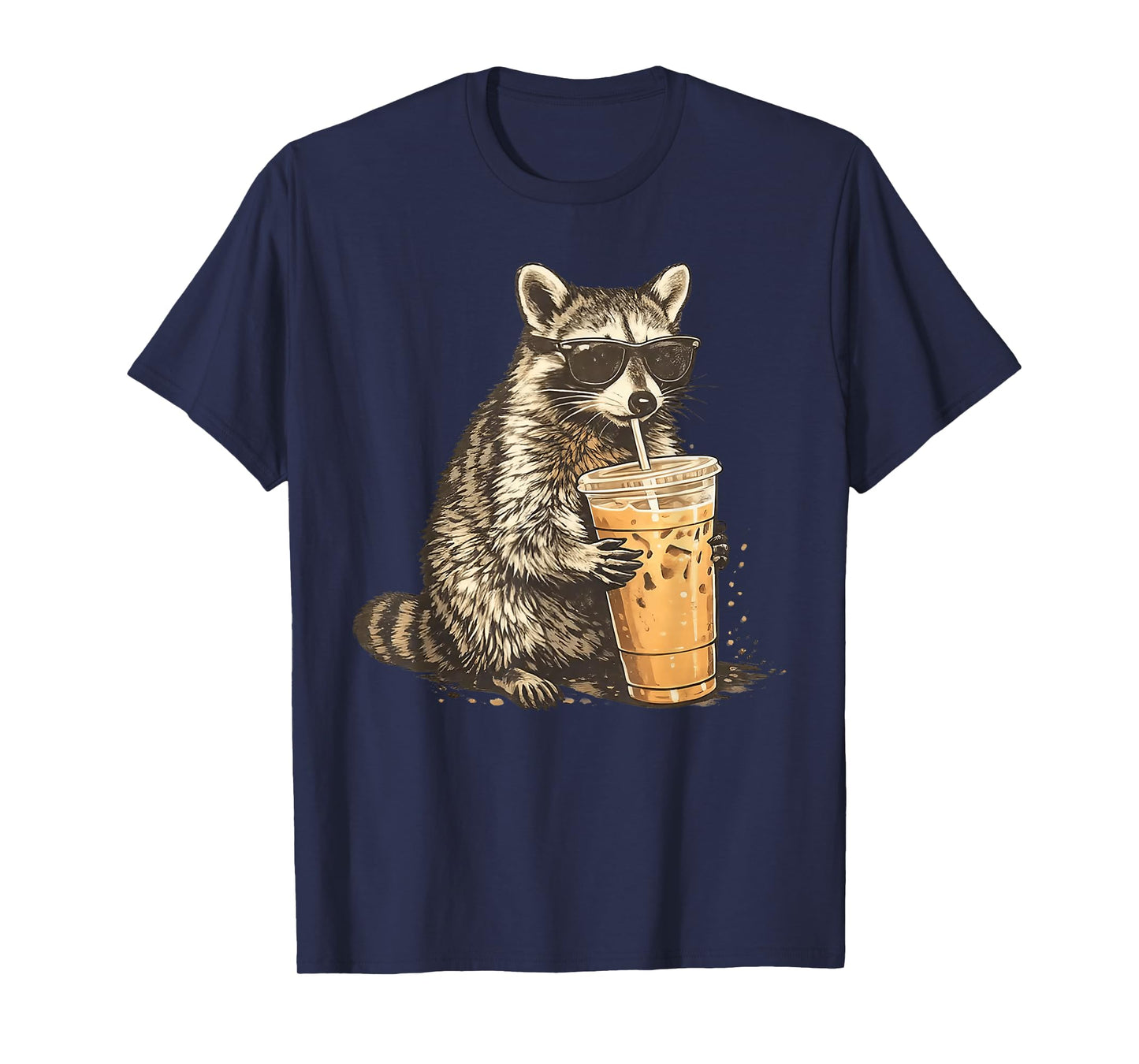 Funny Raccoon Drinking Iced Coffee Animal Meme Men Women T-Shirt