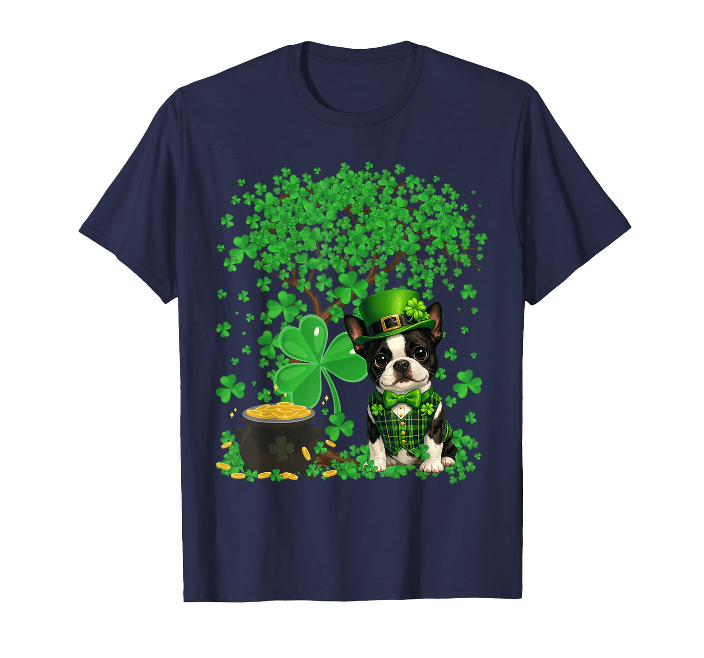 Funny Boston Terrier Dog Shamrock St Patrick's Day T-Shirt