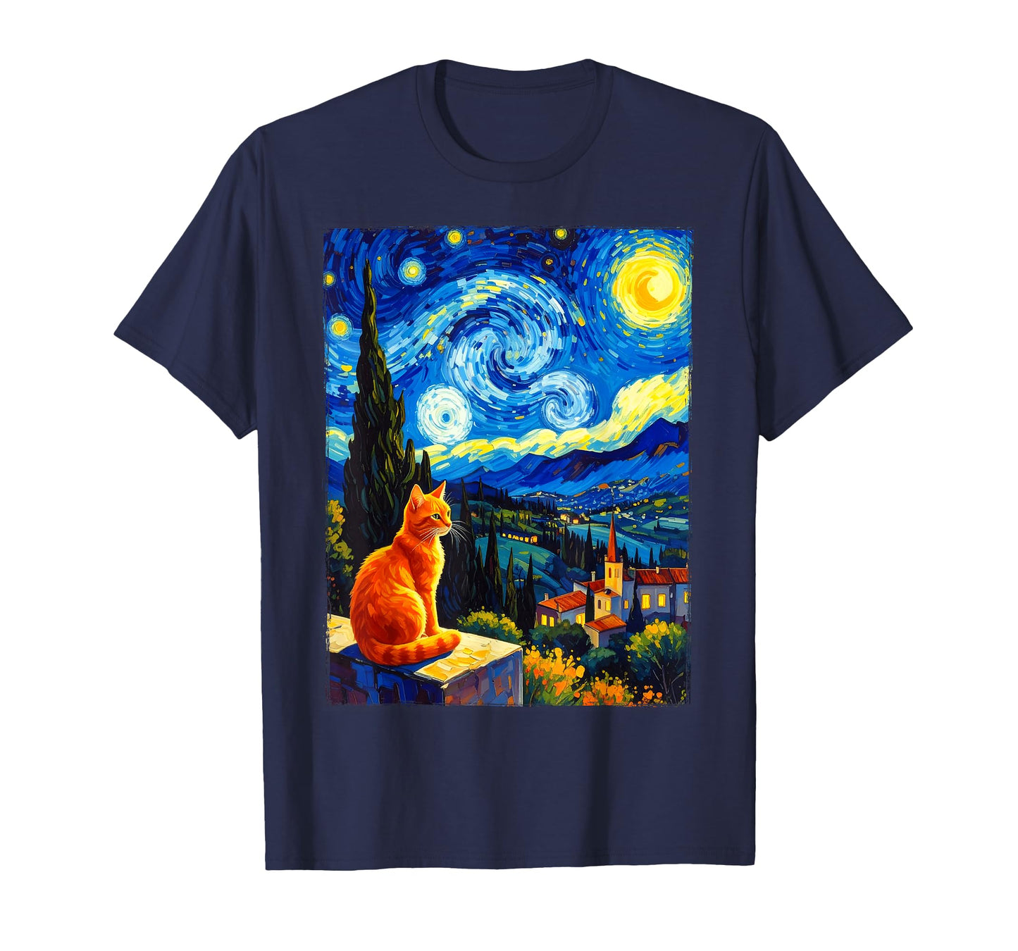 Van Gogh Starry Night Cat,Cat Mom, Cat Dad T-Shirt