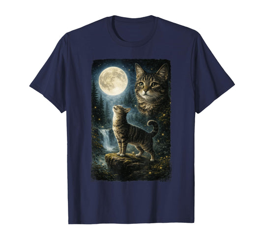Funny Cat Art Design Cat Howling at The Moon T-Shirt