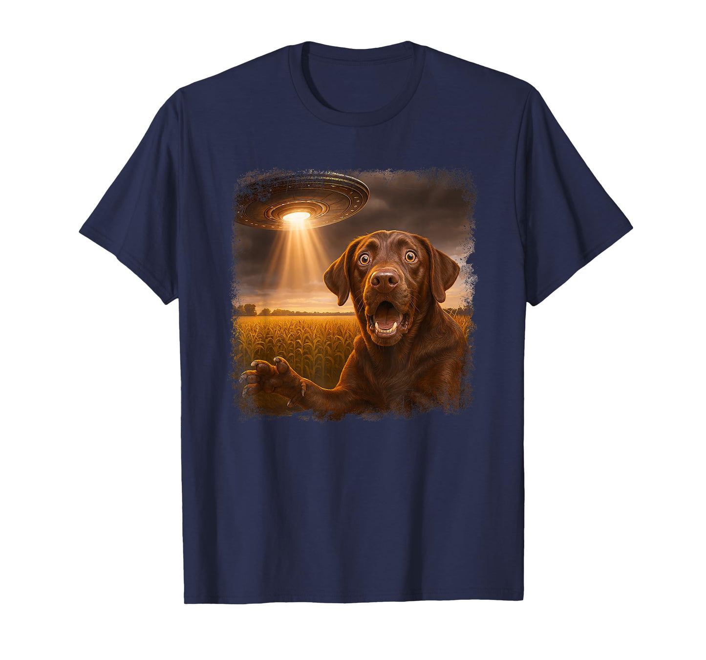 Distressed Black Labrador UFO Selfie Funny Alien Dog Novelty T-Shirt