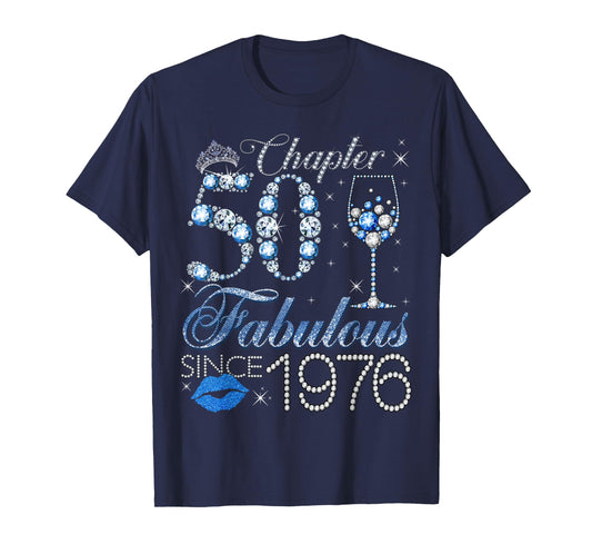 Chapter 50 50th Birthday Crown Wine Glass Denim and Diamonds T-Shirt