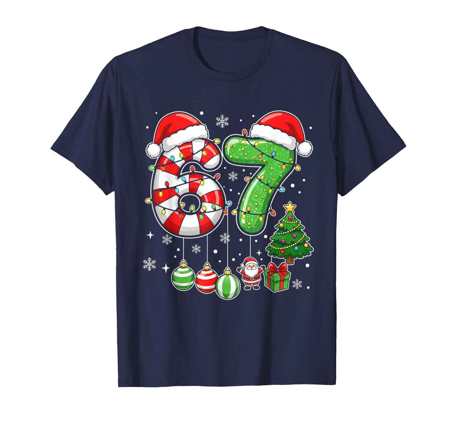 Funny Six Seven 67 Christmas Candy Cane Santa 6 7 Meme T-Shirt