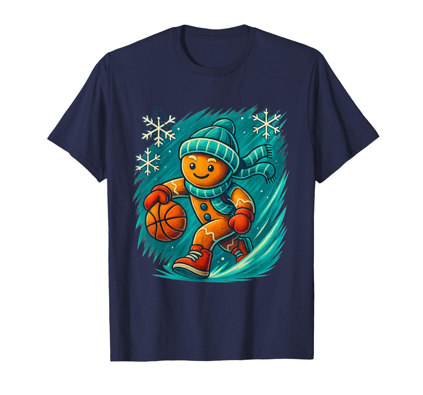 Funny Santa Playing Basketball Gingerbread Bball Fans T-Shirt