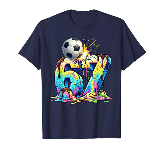 Ice Cream Drip Soccer 67 Six Seven Funny Gen Alpha 6-7 Meme T-Shirt