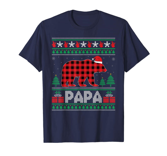 Ugly Christmas Bear Red Plaid Papa Matching Buffalo Pajama T-Shirt