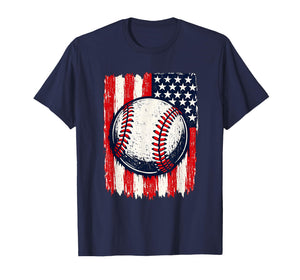 Baseball American Flag Vintage Patriotic T-Shirt