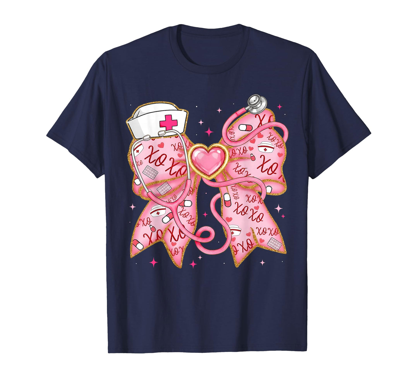 Coquette Bow XOXO Nurse Stethoscope Pink Valentine Men Women T-Shirt