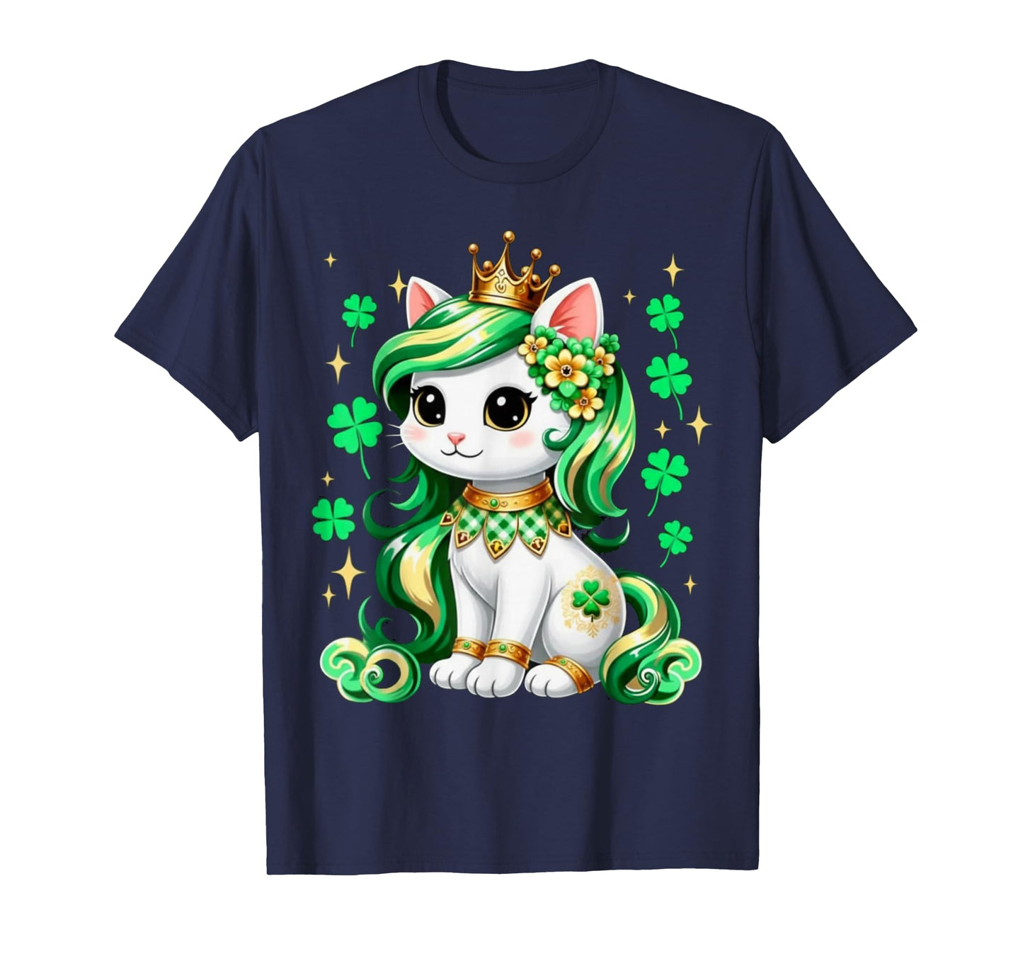 Cute Cat Shamrock St Patricks Day Girls Kids Women's T-Shirt
