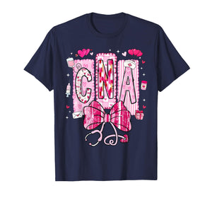 Valentine CNA Nurse Coquette Bow Stethoscope Girl Women T-Shirt