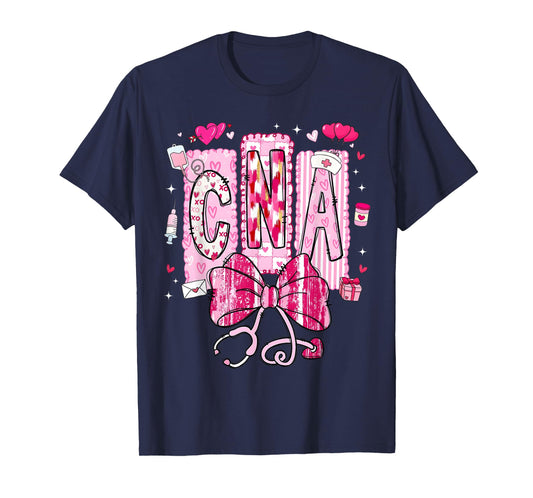 Valentine CNA Nurse Coquette Bow Stethoscope Girl Women T-Shirt