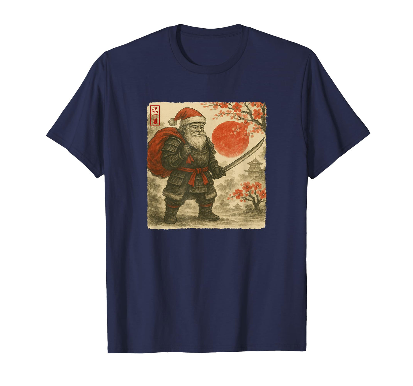 Santa Samurai Japanese Warrior Costume Sumi-e Art Funny T-Shirt