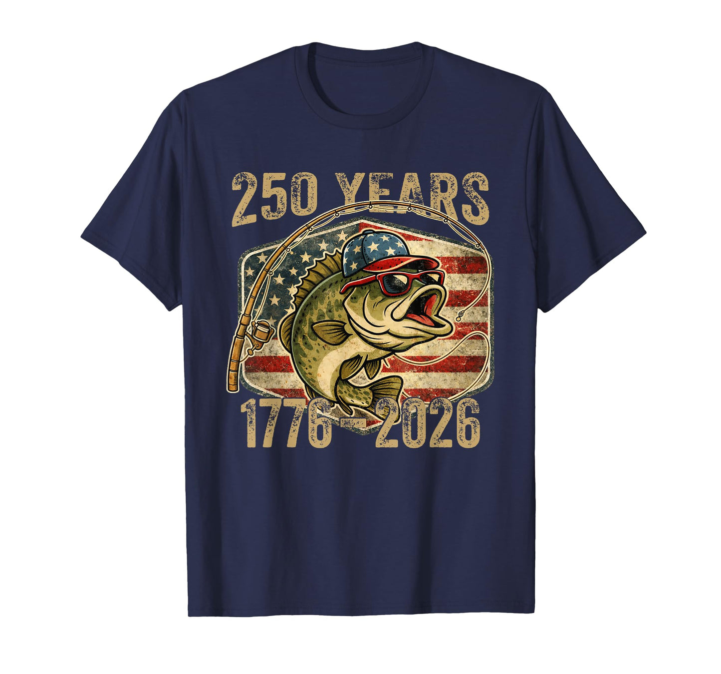 250 Years 1776-2026 Bass Fishing American 250th Anniversary T-Shirt