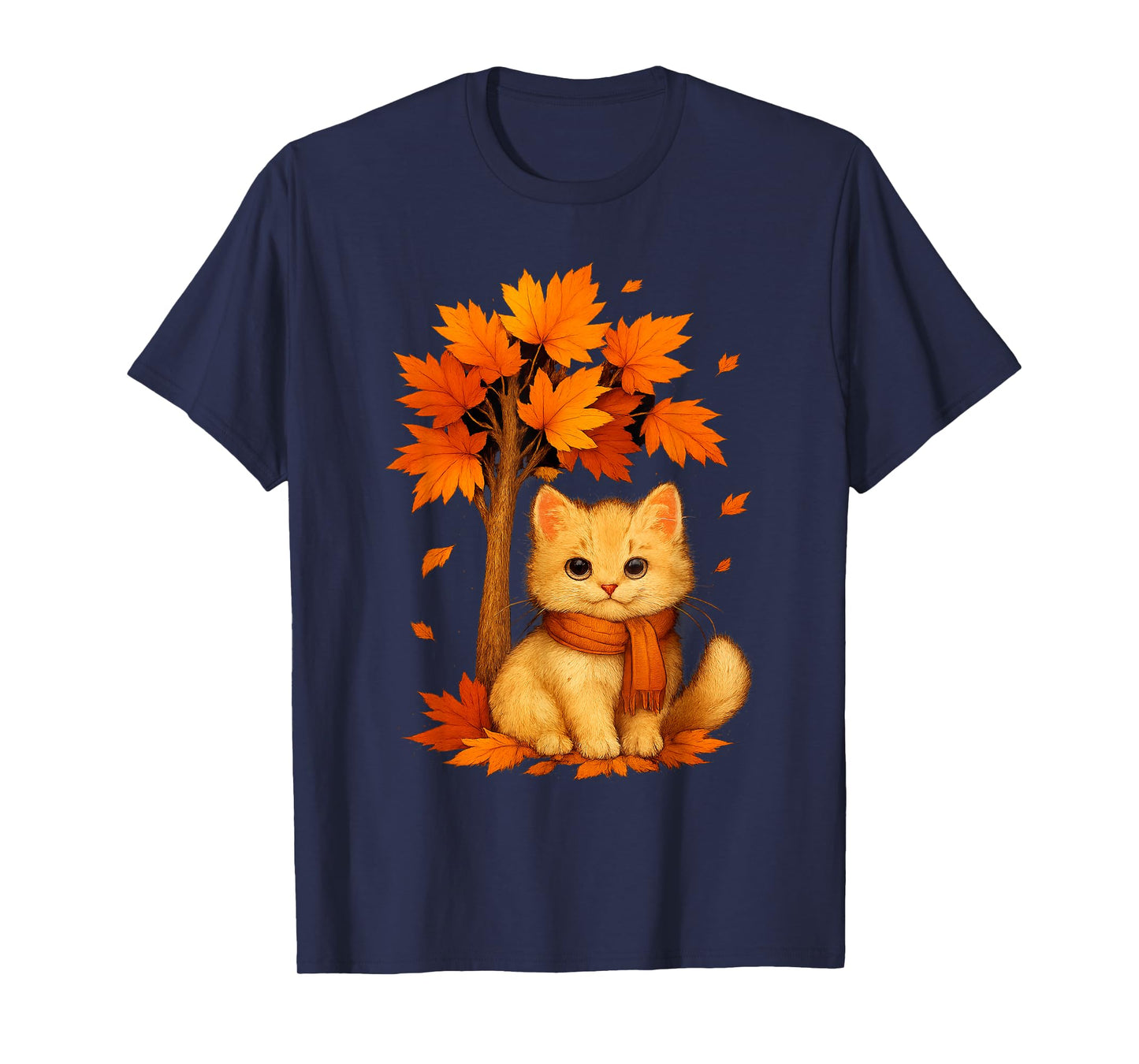 Cute Fall Cat Hello Autumn Leaves Tree Thanksgiving T-Shirt