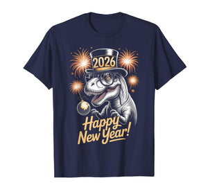 Happy New Year 2026 Dinosaur Funny T-Rex Tee for Kids Teens T-Shirt