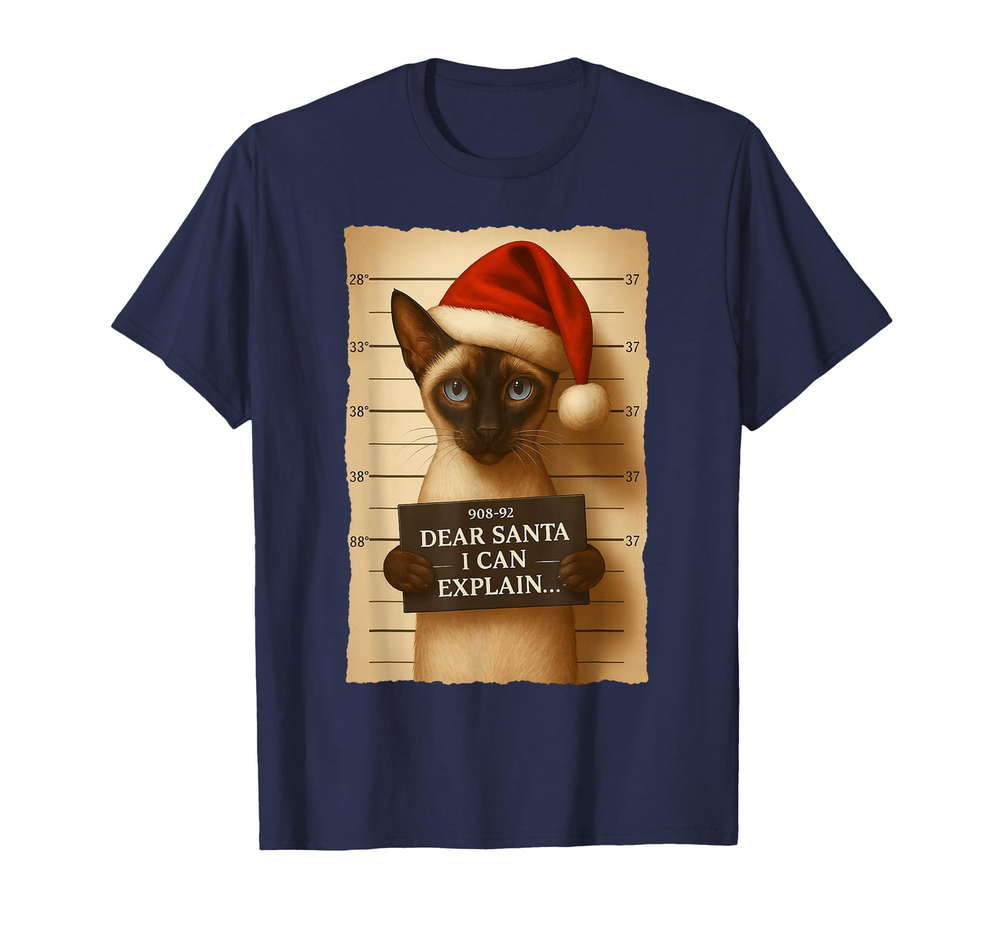 Funny Christmas Cat- Cute Siamese Santa Hat Tee T-Shirt