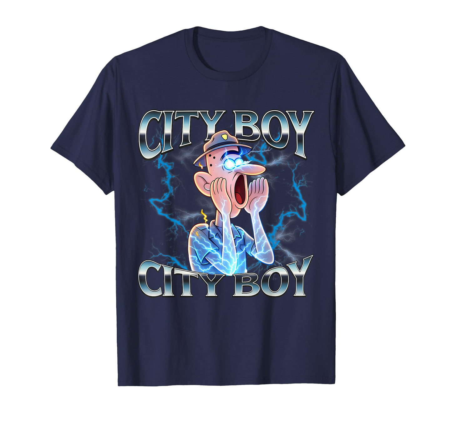 City Boy Brainrot Meme Reaction Loud Funny Cartoon T-Shirt