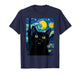 Black Cat Swirling Night Colorful Sky Starry Art Van Gogh T-Shirt