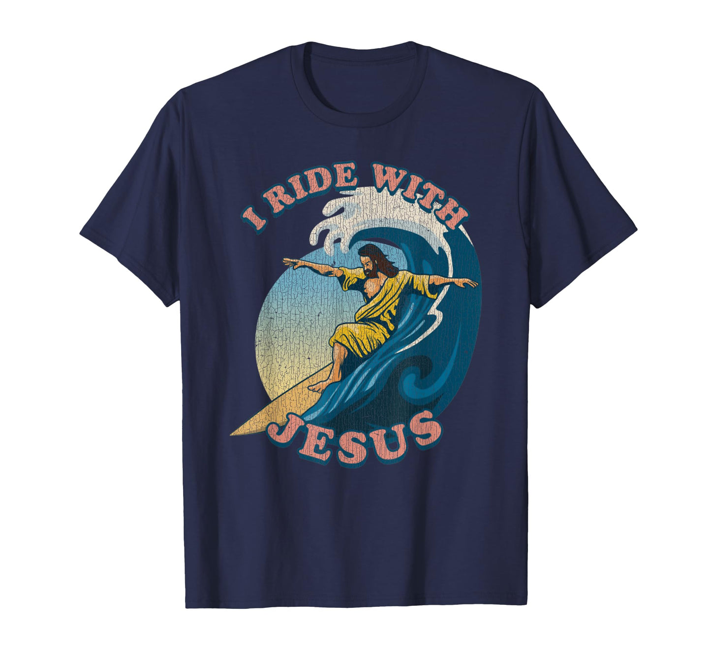 Vintage I Ride with Jesus Surfing Jesus T-Shirt
