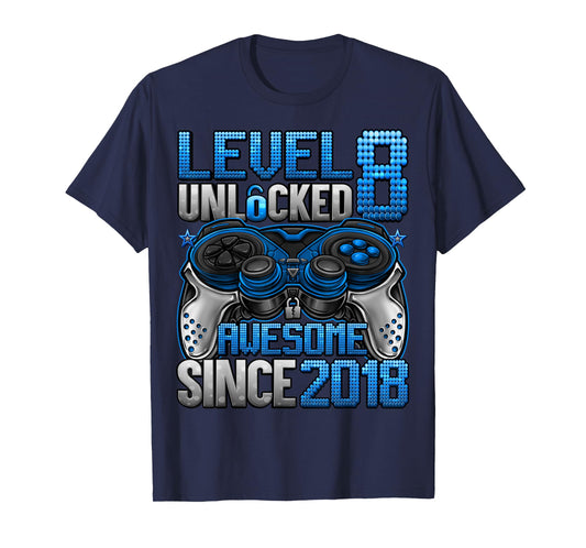 Level 8 Unlocked 8 Year Old Gifts for Boys 8th Birthday Boy T-Shirt