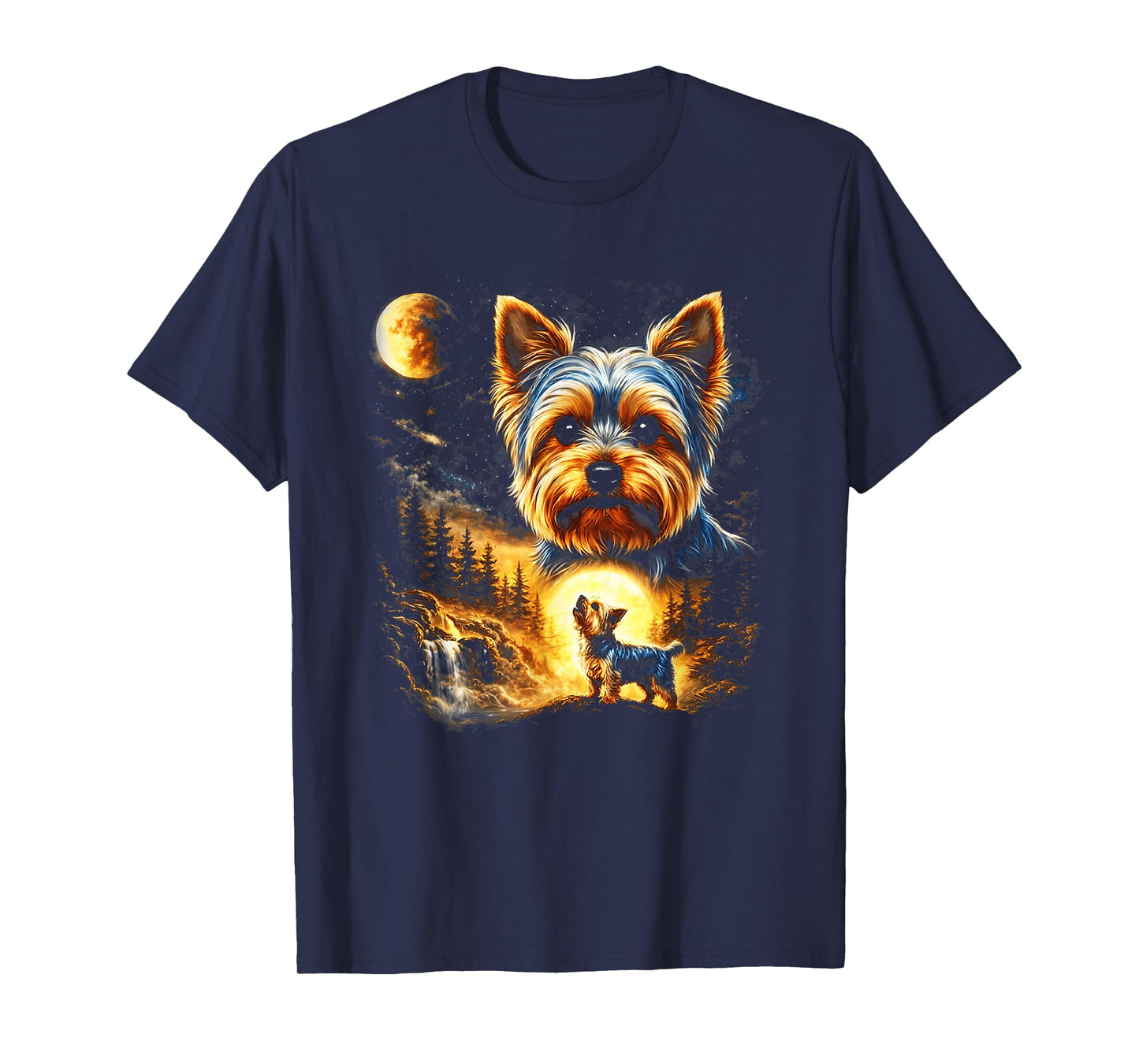 Yorkie Howling to The Moon Vintage 90s Funny Dog Graphic T-Shirt