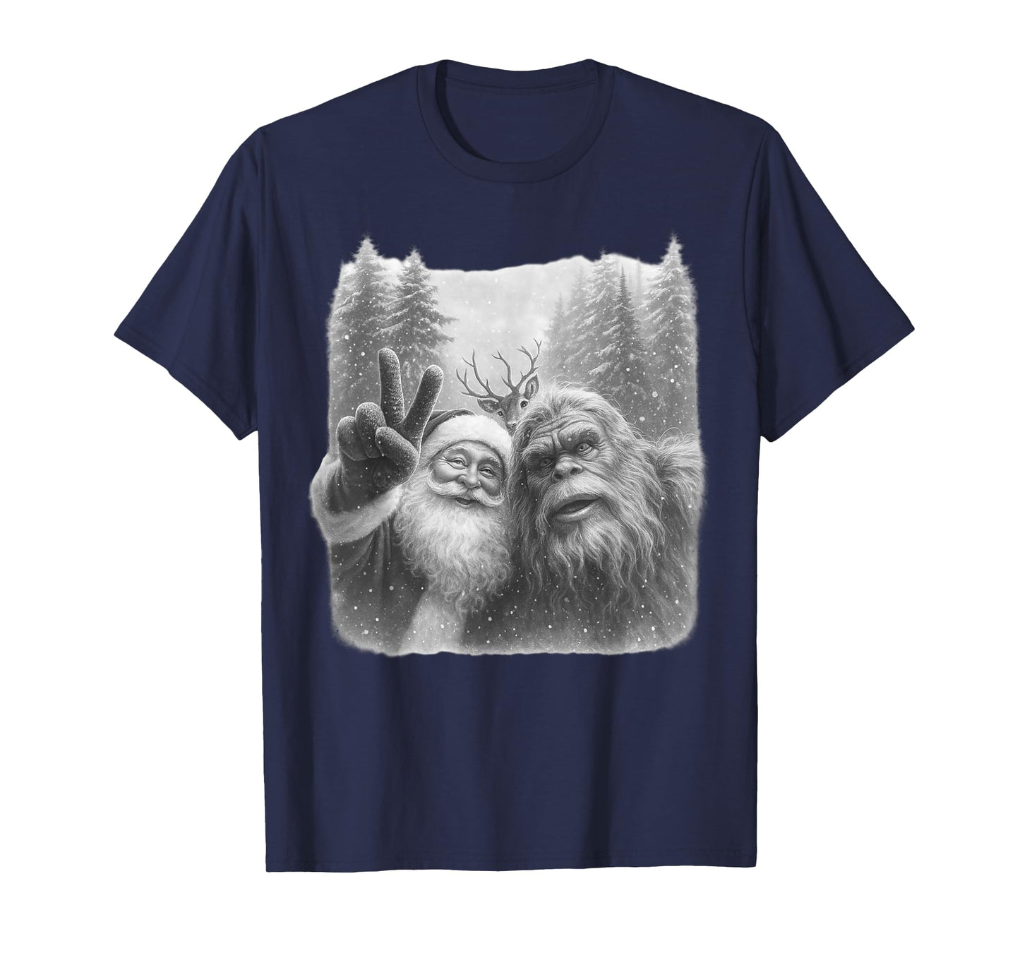 Funny Vintage Bigfoot Santa Claus Selfie Christmas Holiday T-Shirt