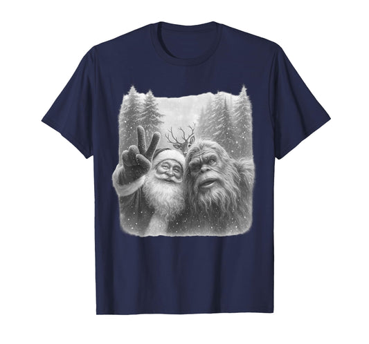Funny Vintage Bigfoot Santa Claus Selfie Christmas Holiday T-Shirt
