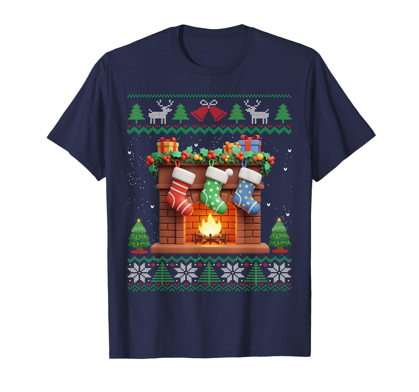 Christmas Fireplace Stockings Funny Ugly Christmas Sweaters T-Shirt