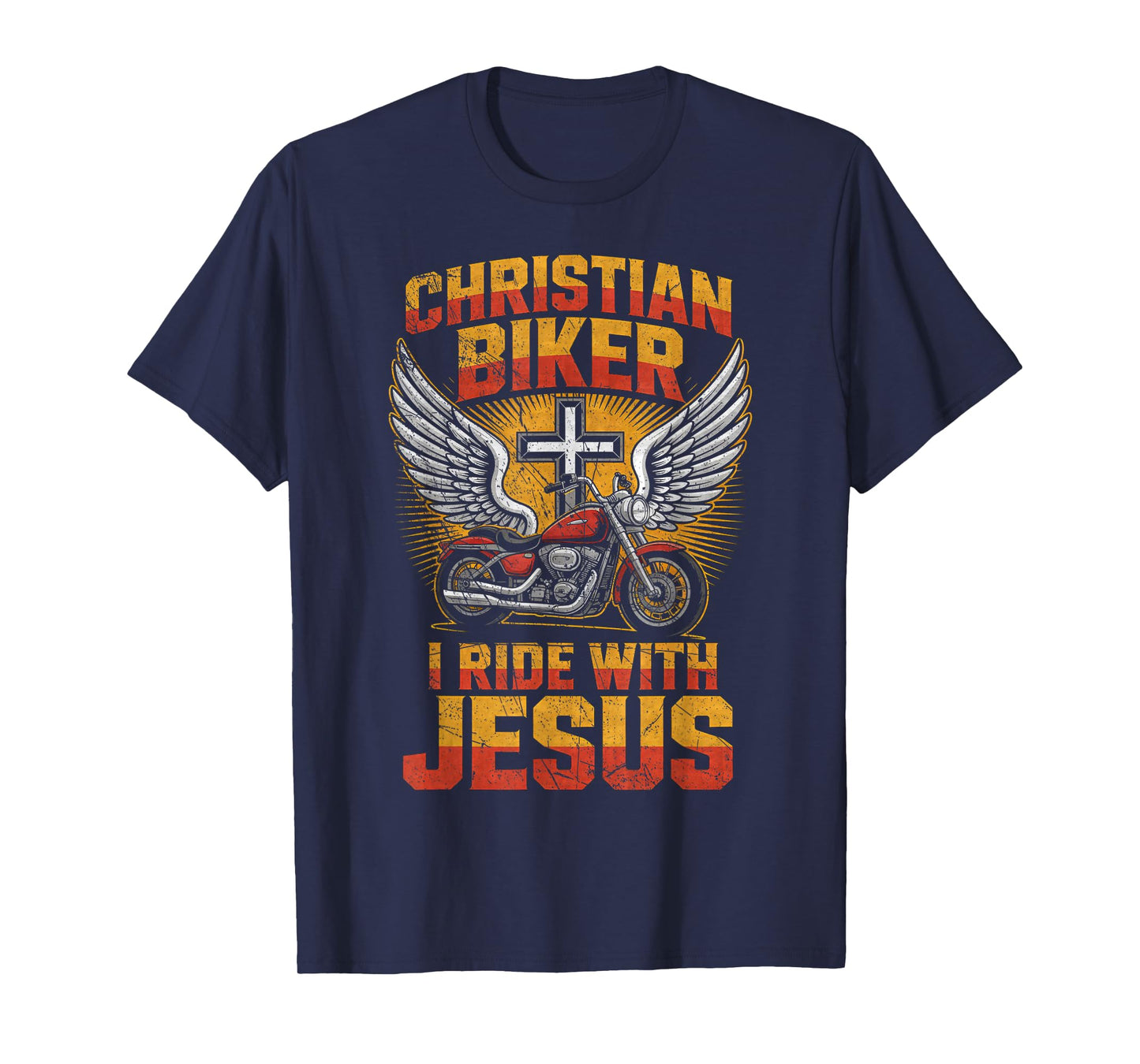 I Ride with Jesus, Christian Cross Biker Motorcycle Lover T-Shirt