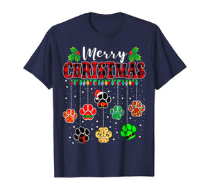 Merry Christmas Lights Dog Paw Xmas T-Shirt