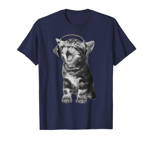 Cute Headphones Cat Meme Funny Y2K Grunge Silly Graphic Gift T-Shirt